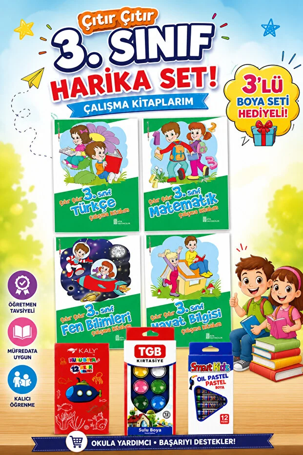 3.Sınıf Çıtır Çıtır Çalışma Kitabım Seti (Boya Seti Hediyeli)